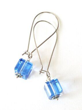 Blue Swarovski Elements crystal cube earrings